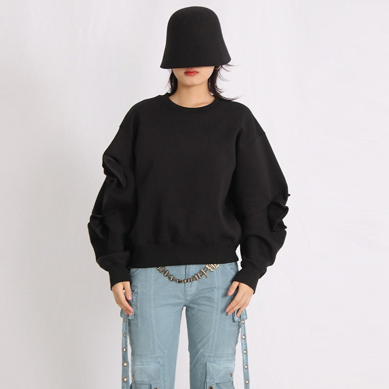 Women's bow patchwork crewneck pullover sweatshirt