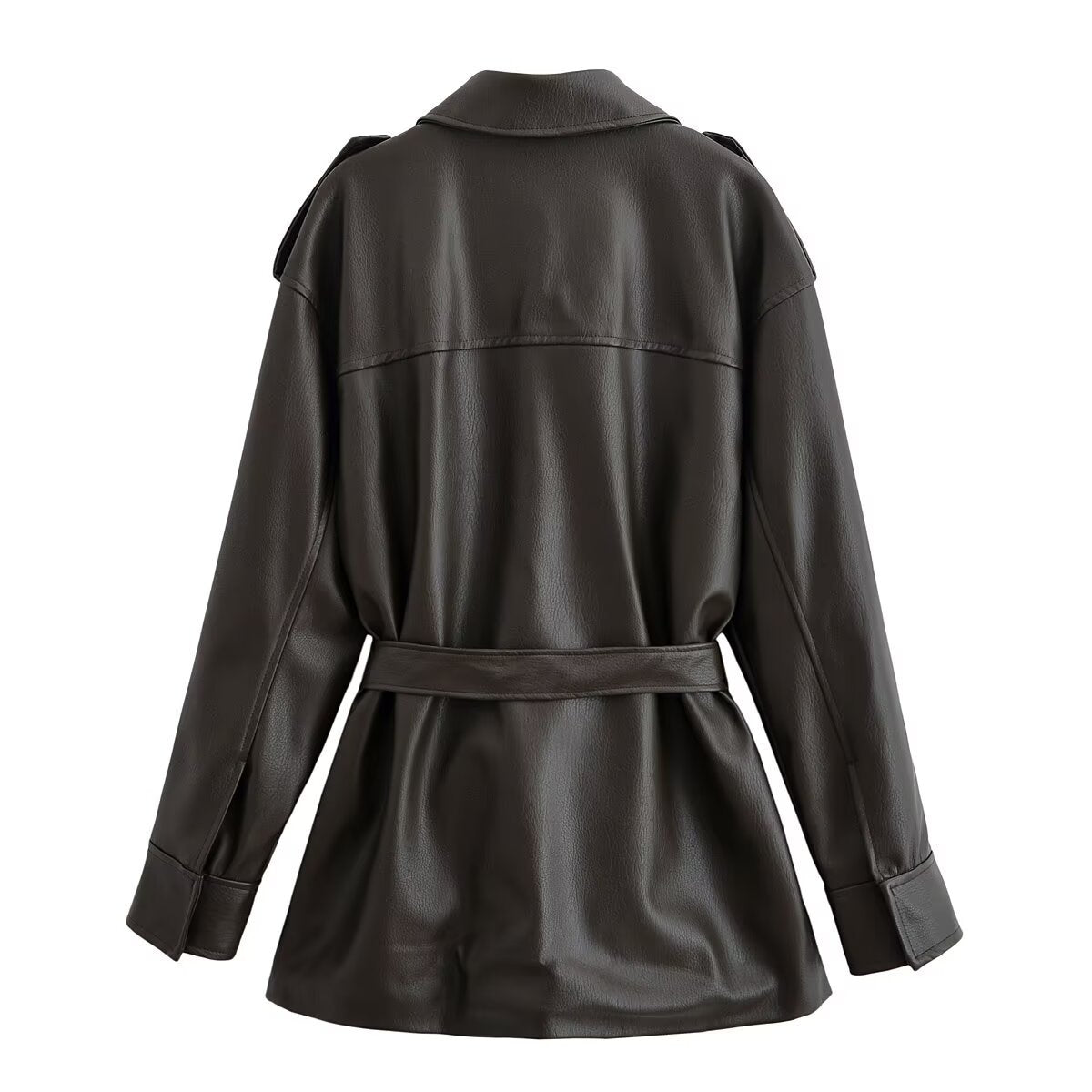 Image of Women's belted two-tone faux leather jacket