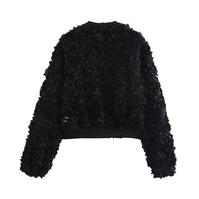 Image of Black floral textured jacket