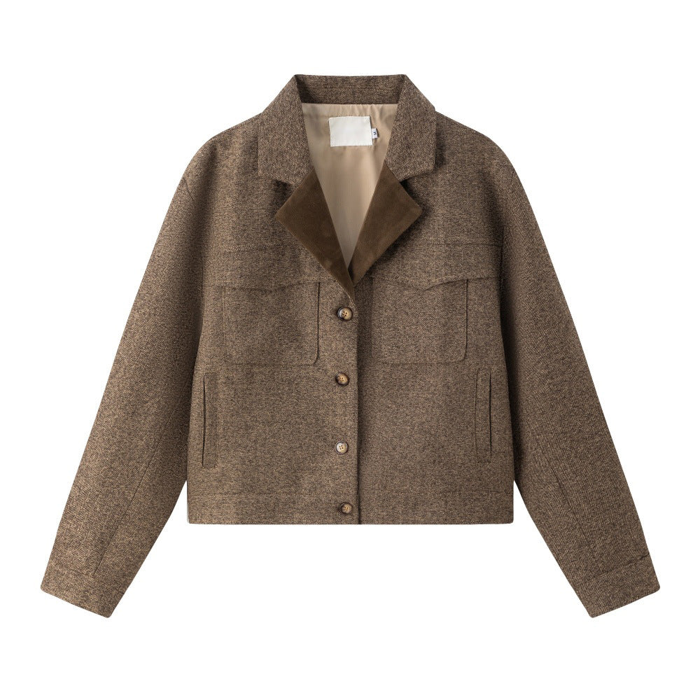 Zeratta Brown cropped cotton blend button-front jacket