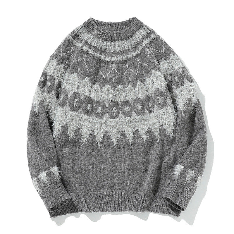 Suéter de cuello redondo con tejido jacquard de Navidad para hombre
