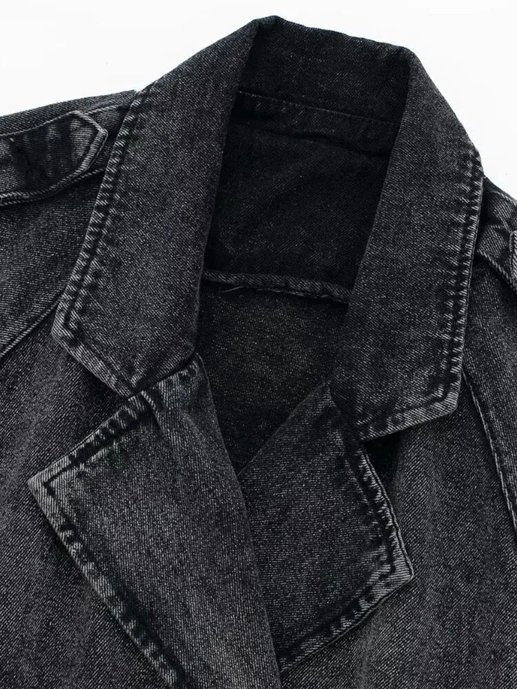 Image of Women's cropped belted denim jacket