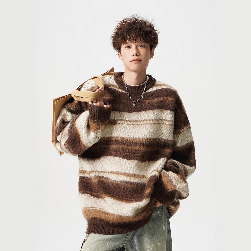 Suéter unisex de cuello redondo, corte relajado y diseño colorblock en mezcla de acrílico