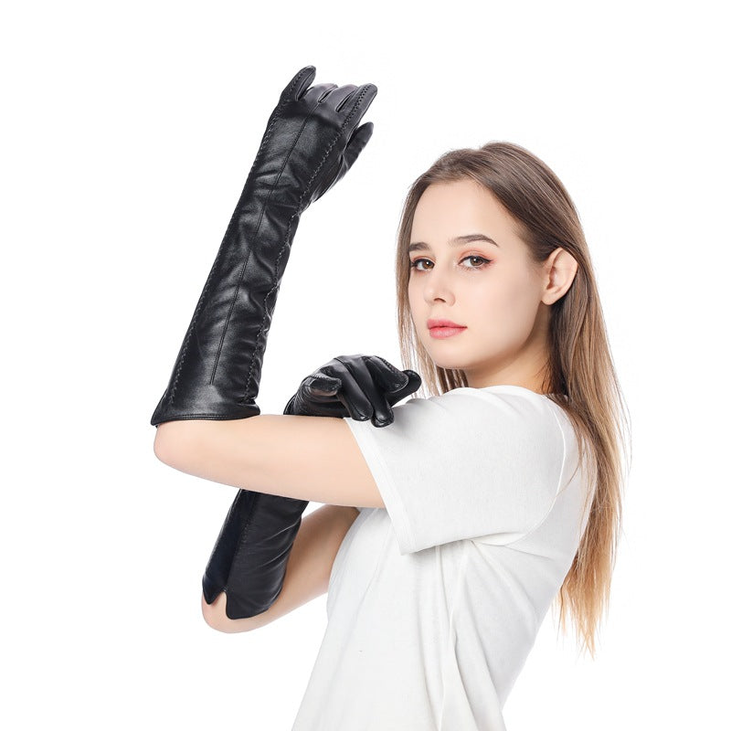 Image of Guantes de invierno de piel de oveja forrados de 45 cm para mujer