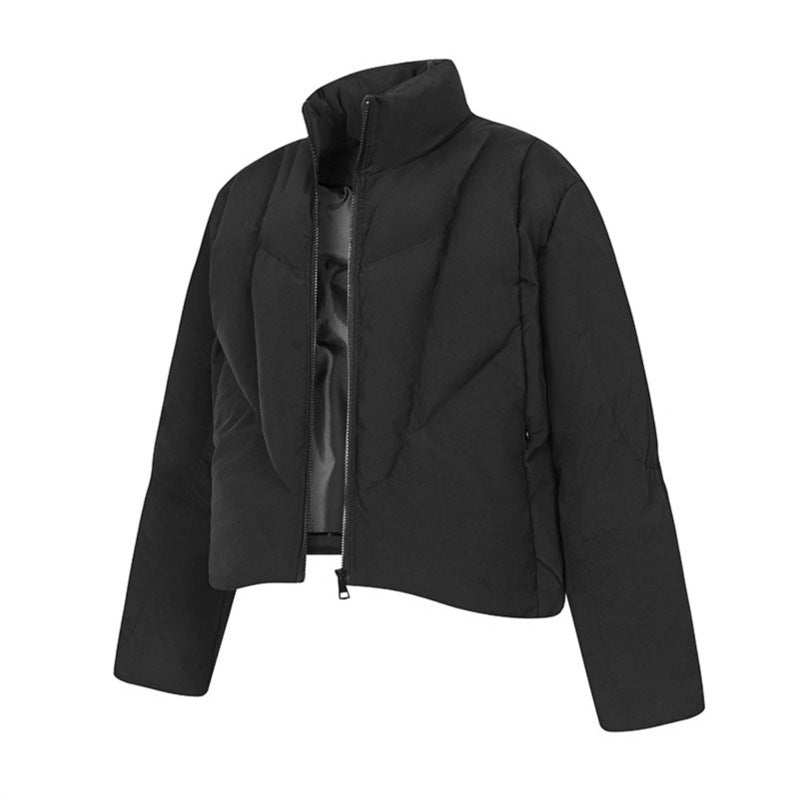 Deconstructed stand collar puffer jacket
