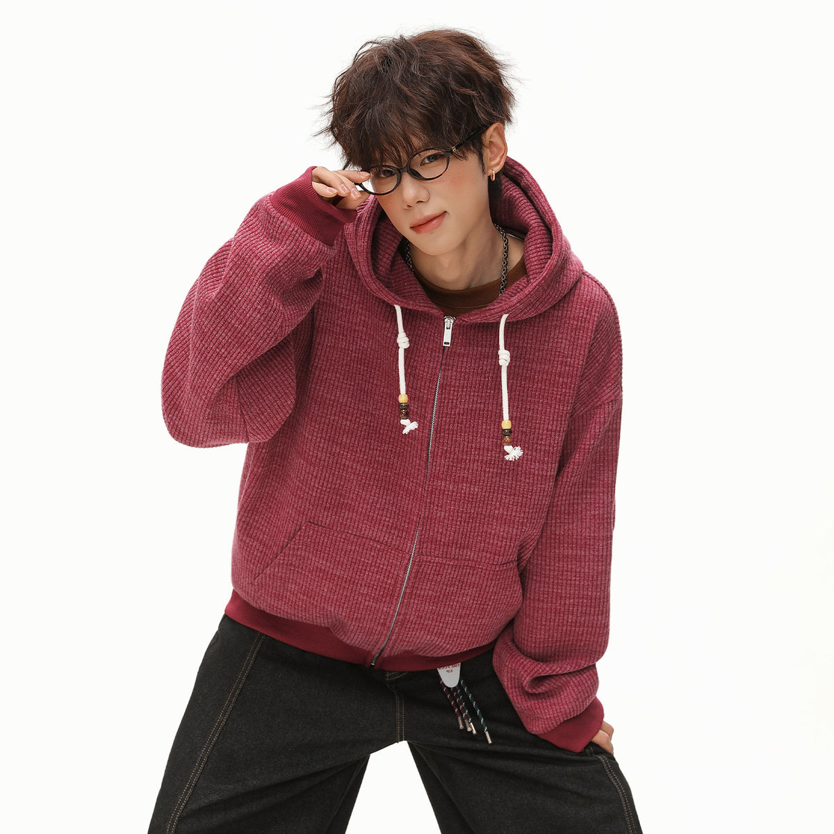 Men's casual polyester full zip hoodie