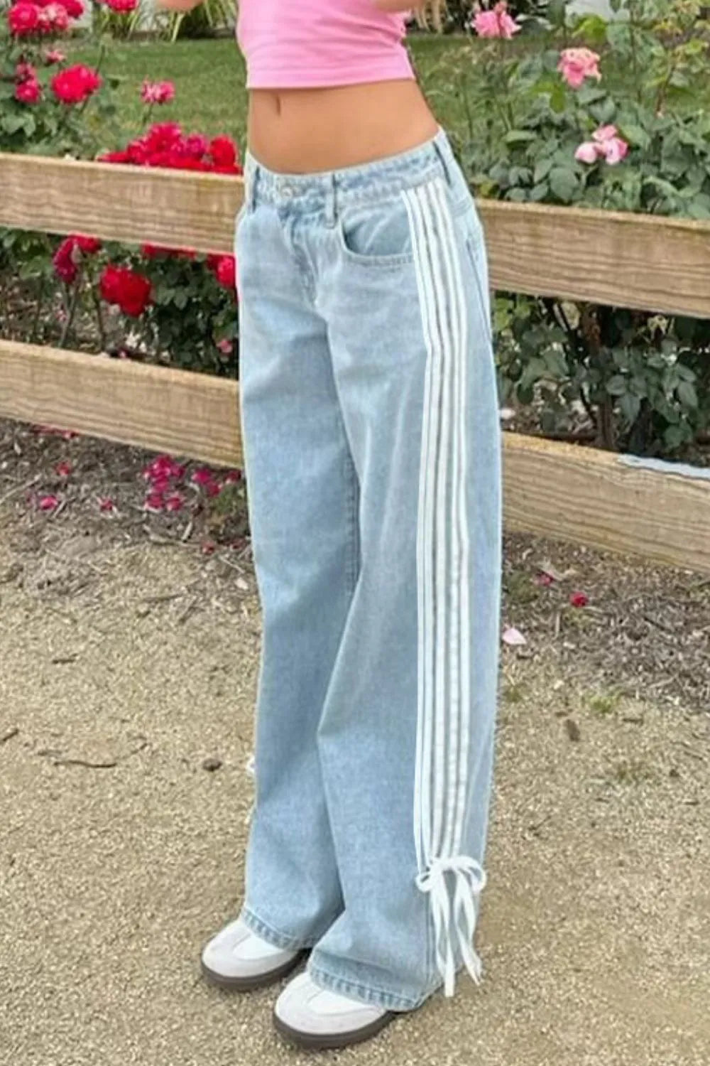 Image of Light Side-Stripe Wide-Leg Jeans