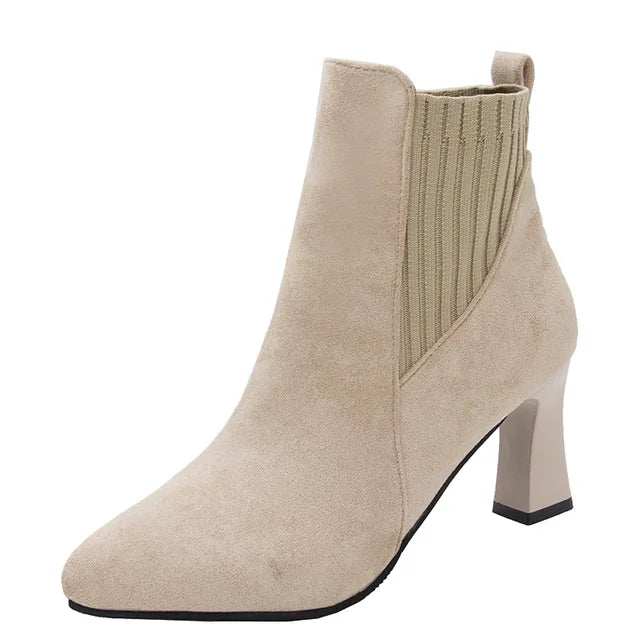 Image of Women's knitted pointed toe high heel ankle boots