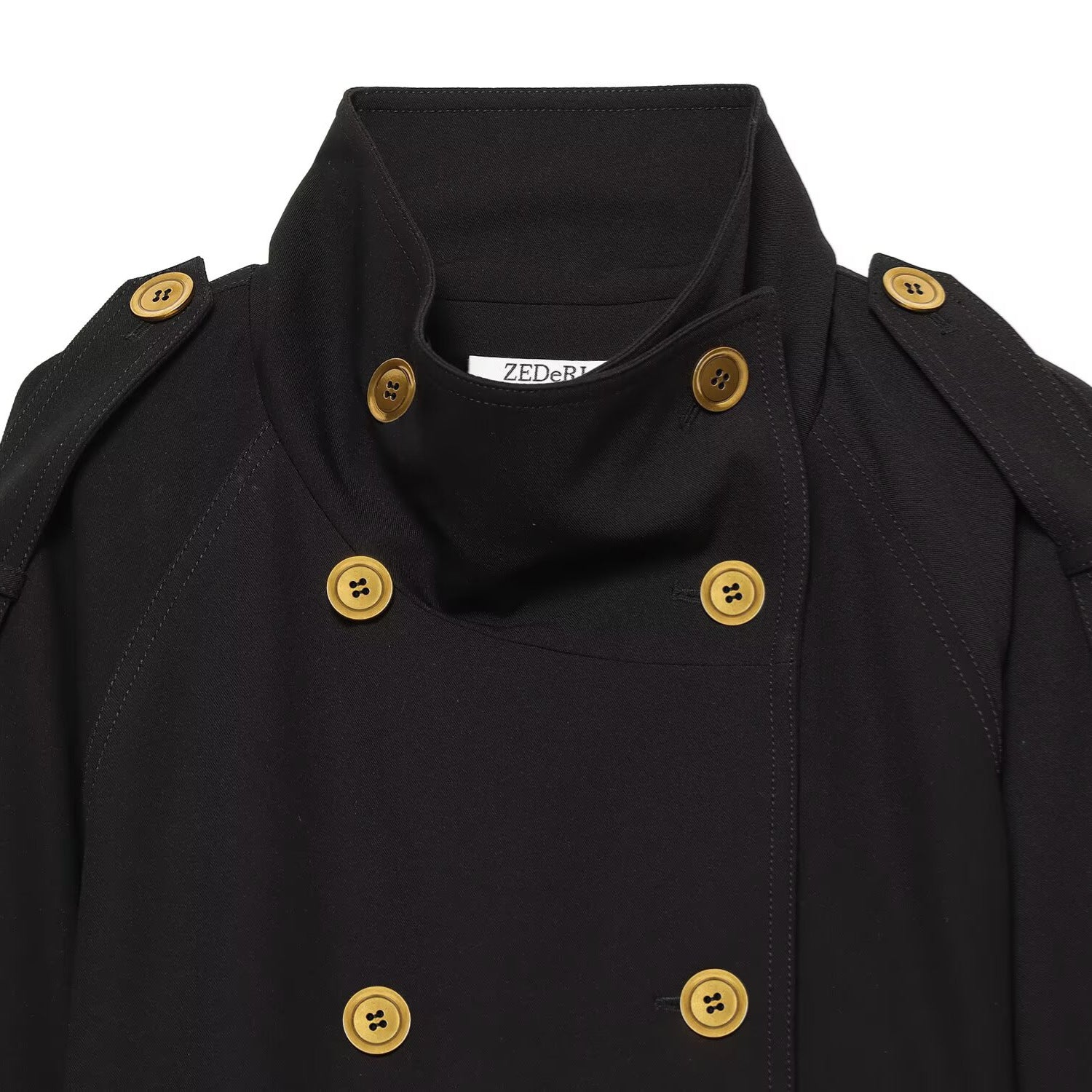 Image of Gabardina entallada de doble botonadura negra para mujer