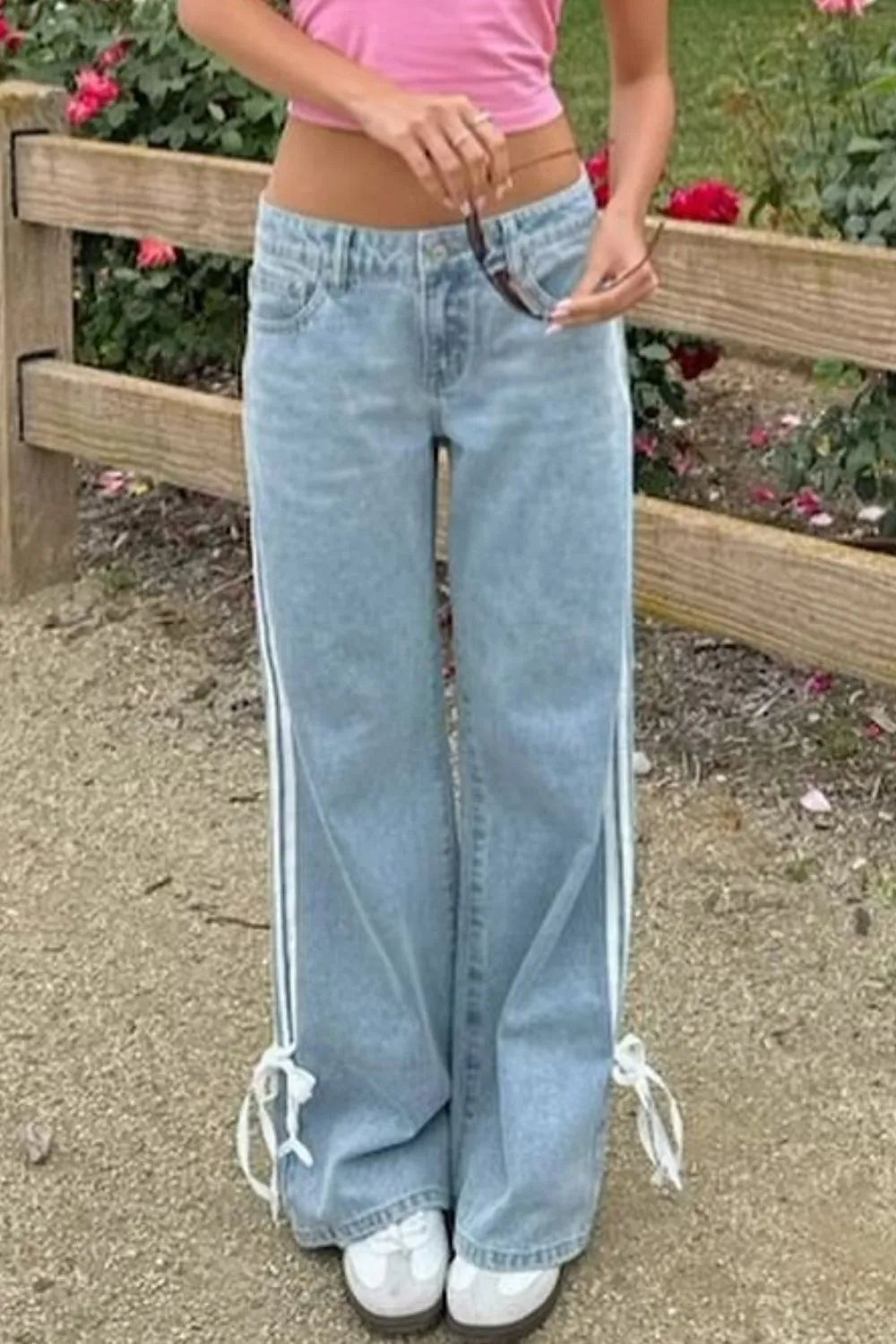 Image of Light Side-Stripe Wide-Leg Jeans