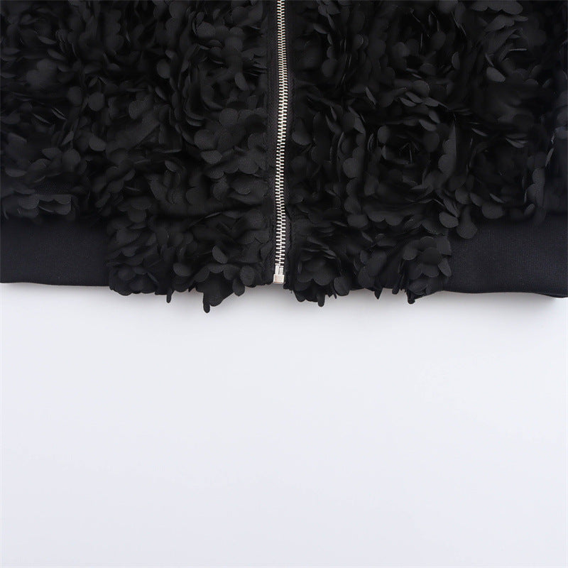 Image of Black floral textured jacket