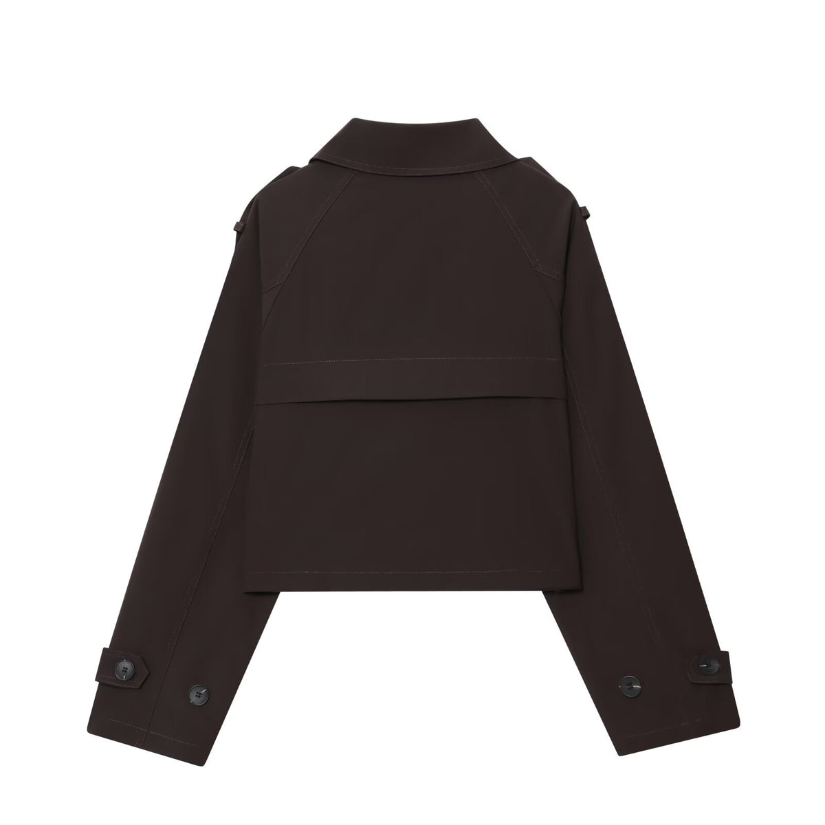Trench coat corto de doble botonadura en marrón oscuro para mujer