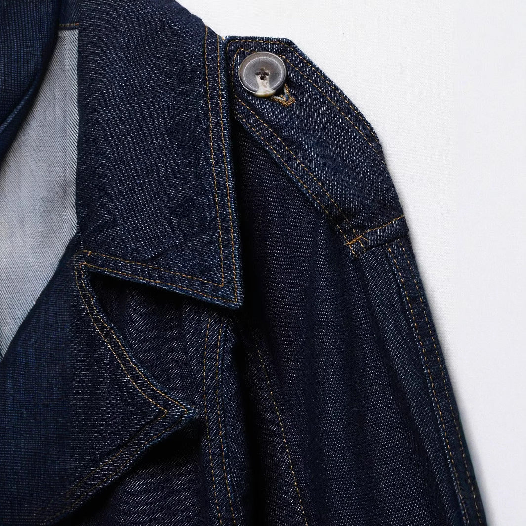 Image of Gabardina de mujer con efecto denim y cordón ajustable
