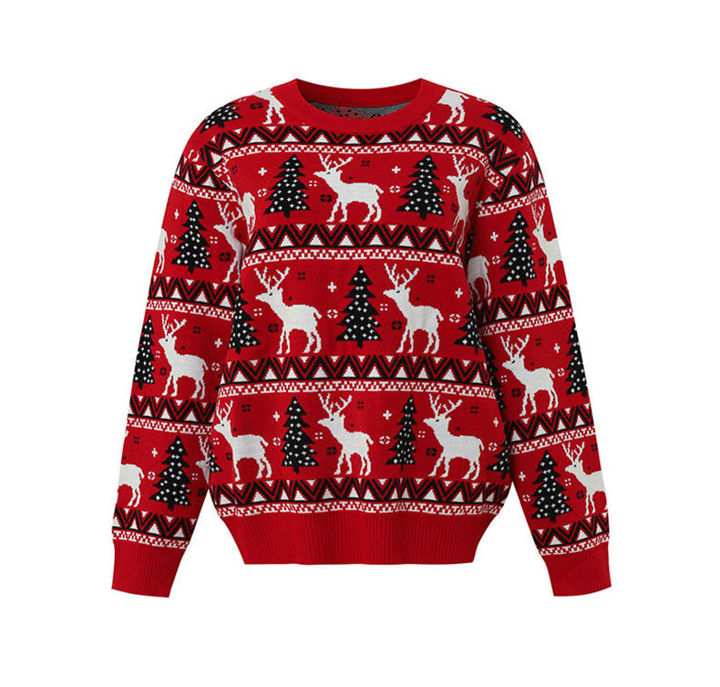 Image of Suéter navideño rojo con estampado jacquard de renos