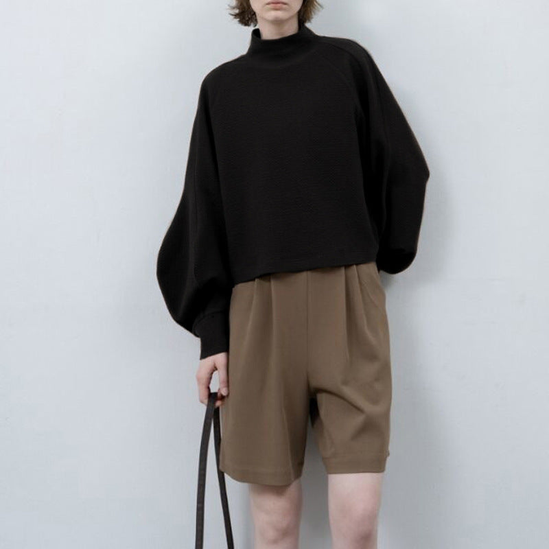 Image of Women's textured high neck puff sleeve sweatshirt