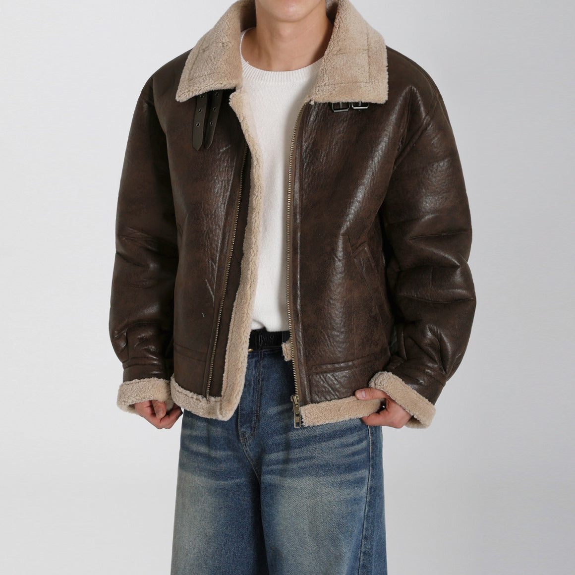 Image of Zeratta Men's brown padded faux leather jacket