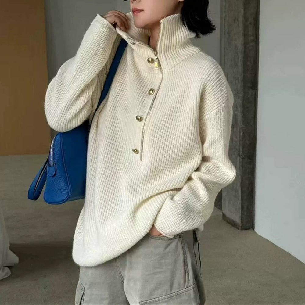 Multicolor polyester acrylic half-zip knit sweater