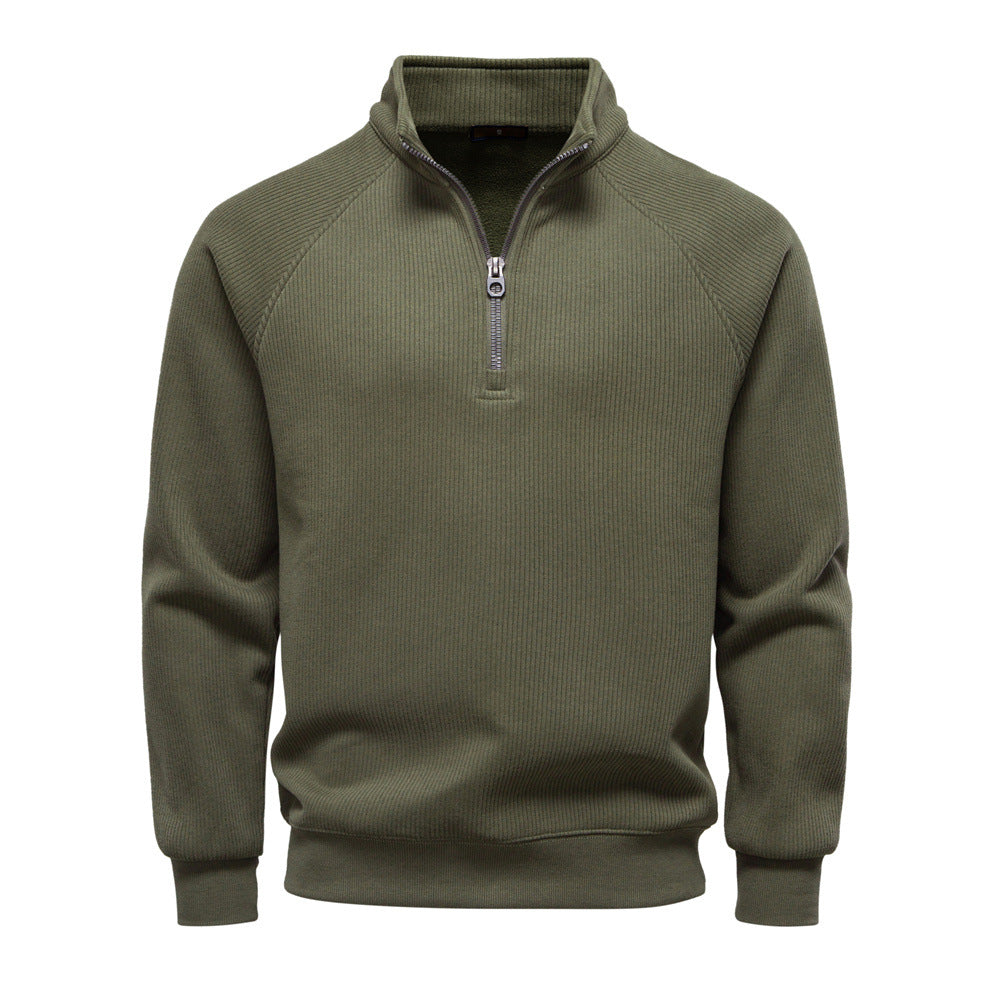 Men's cotton blend half-zip stand collar sweatshirt