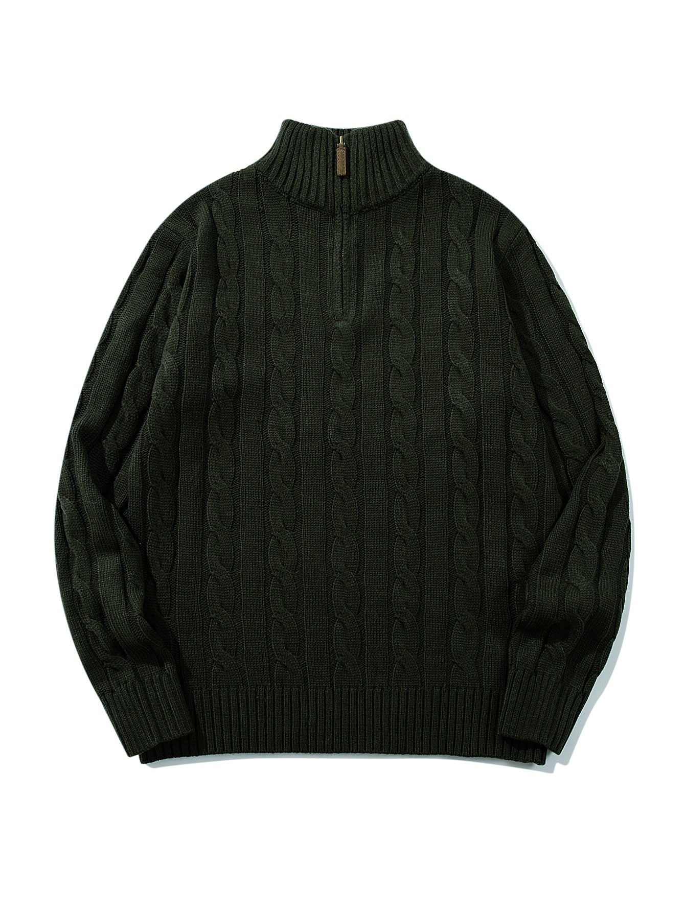 Image of Cable knit half-zip high neck pullover sweater