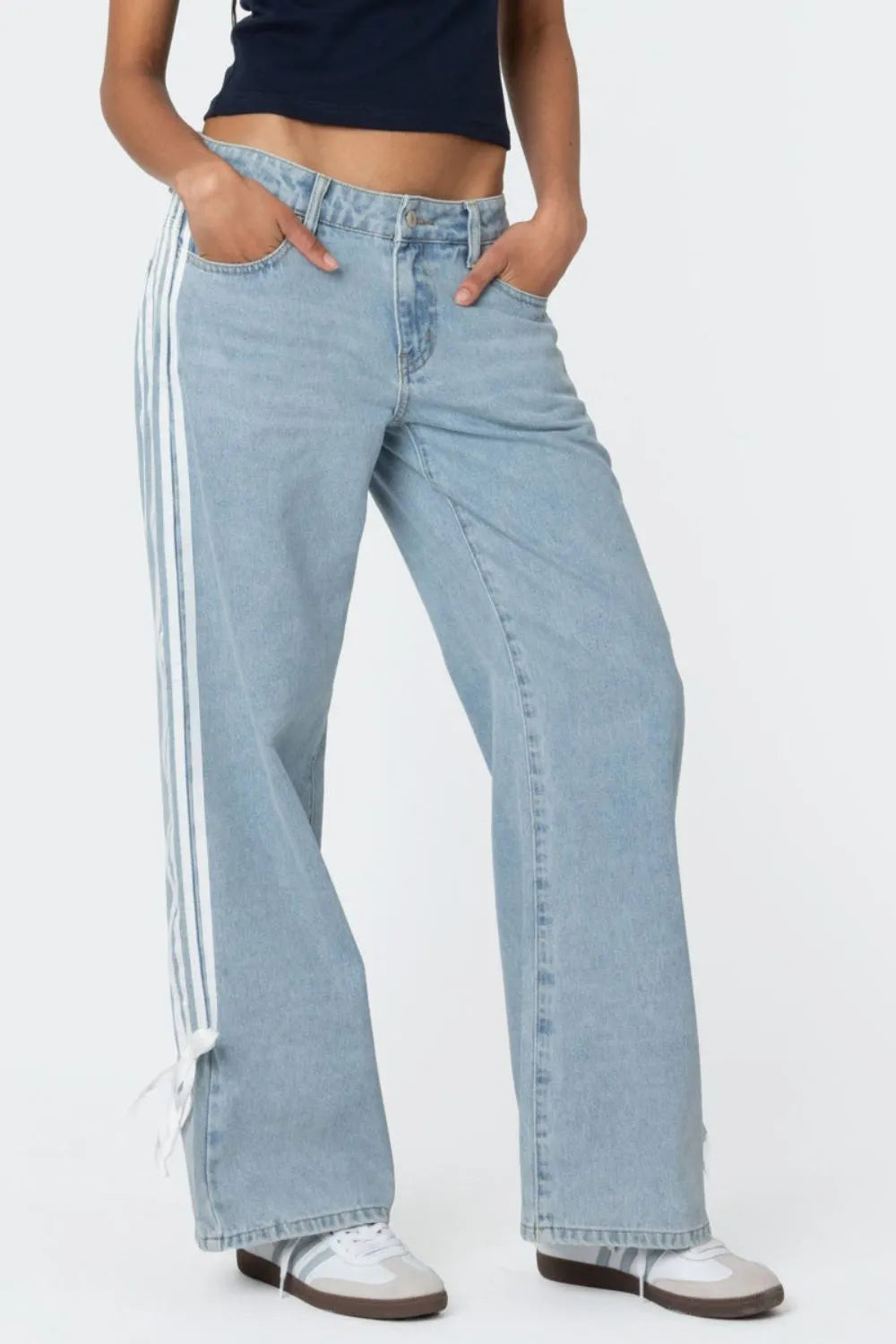 Image of Light Side-Stripe Wide-Leg Jeans