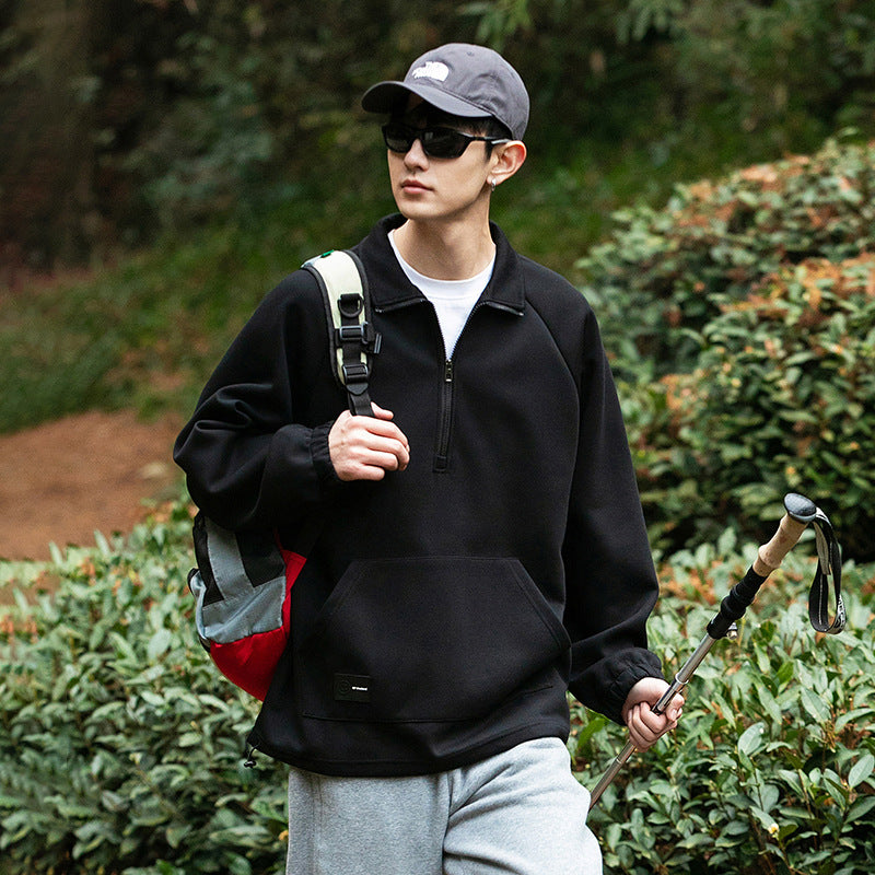 Image of Men's cotton stand collar half-zip sweatshirt