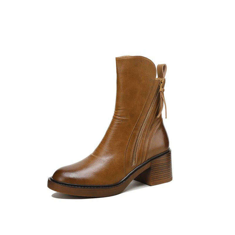 Image of Zeratta Women's double zip chunky heel microfiber ankle boots
