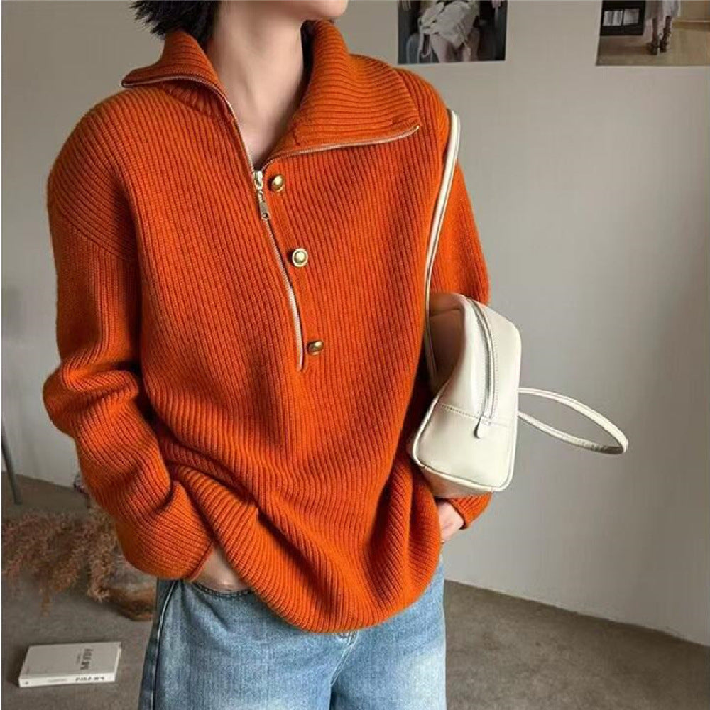 Image of Multicolor polyester acrylic half-zip knit sweater