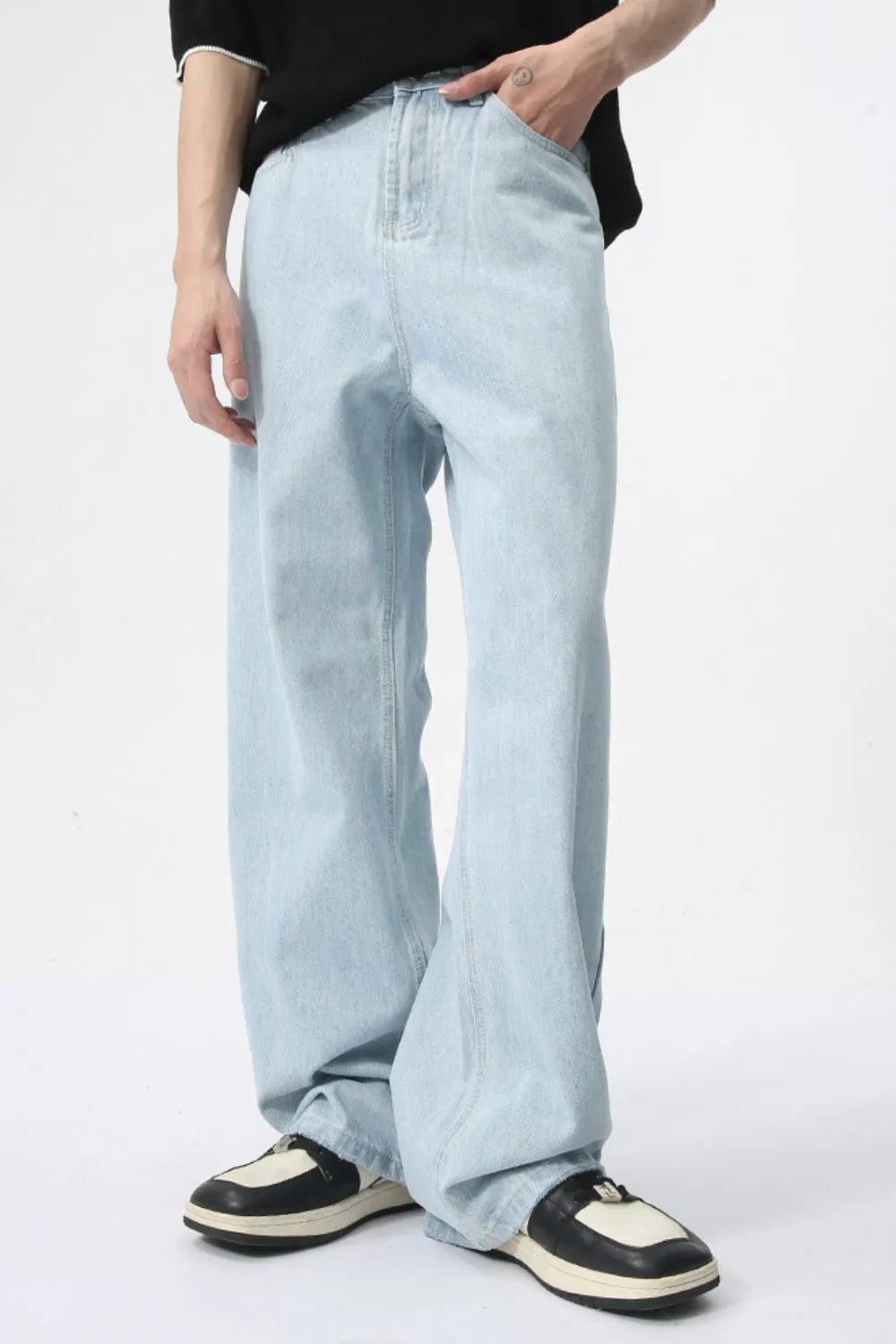 Image of Light Blue Wide-Leg Pocket Jeans