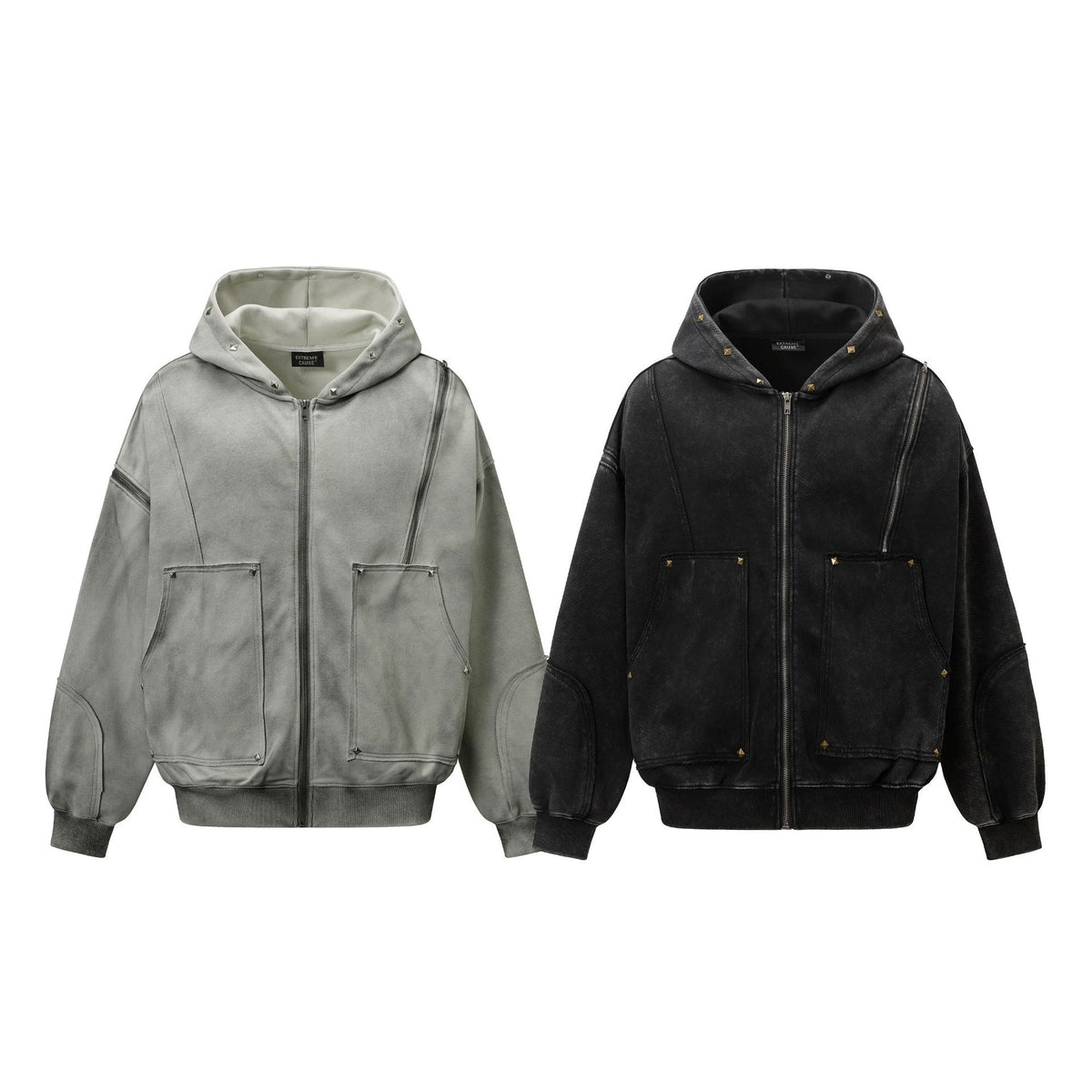 Sudadera con capucha y cremallera de mezcla de algodón, corte holgado