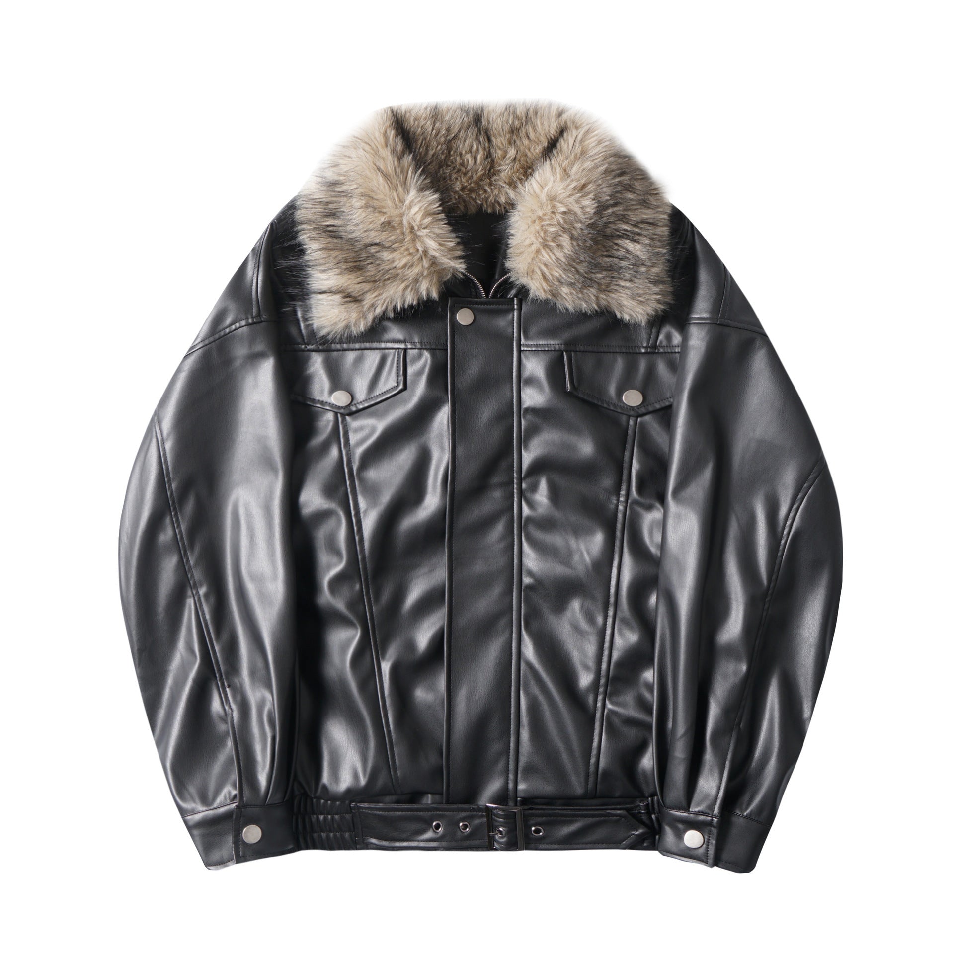 Image of Women's black zip-up faux leather jacket