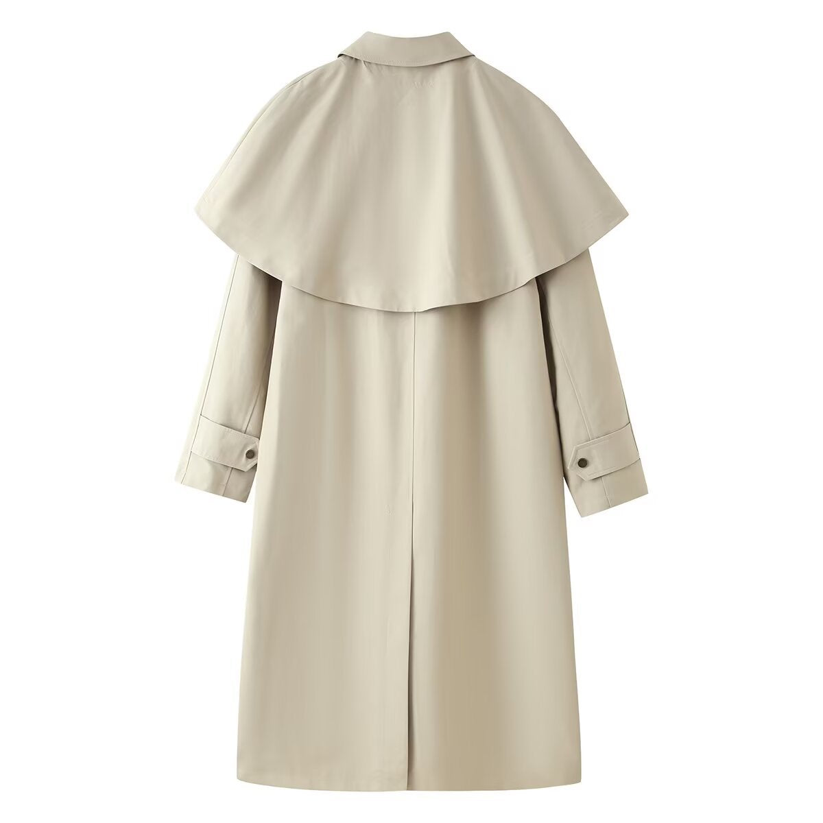 Gabardina color beige con cuello tipo chal y estilo capa para mujer