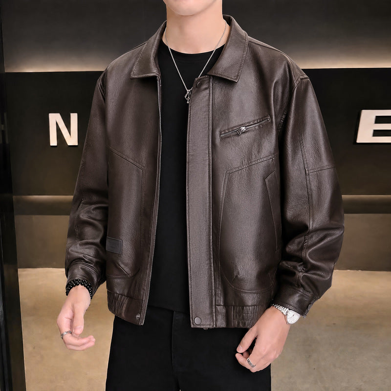 Men's slim fit faux leather biker jacket