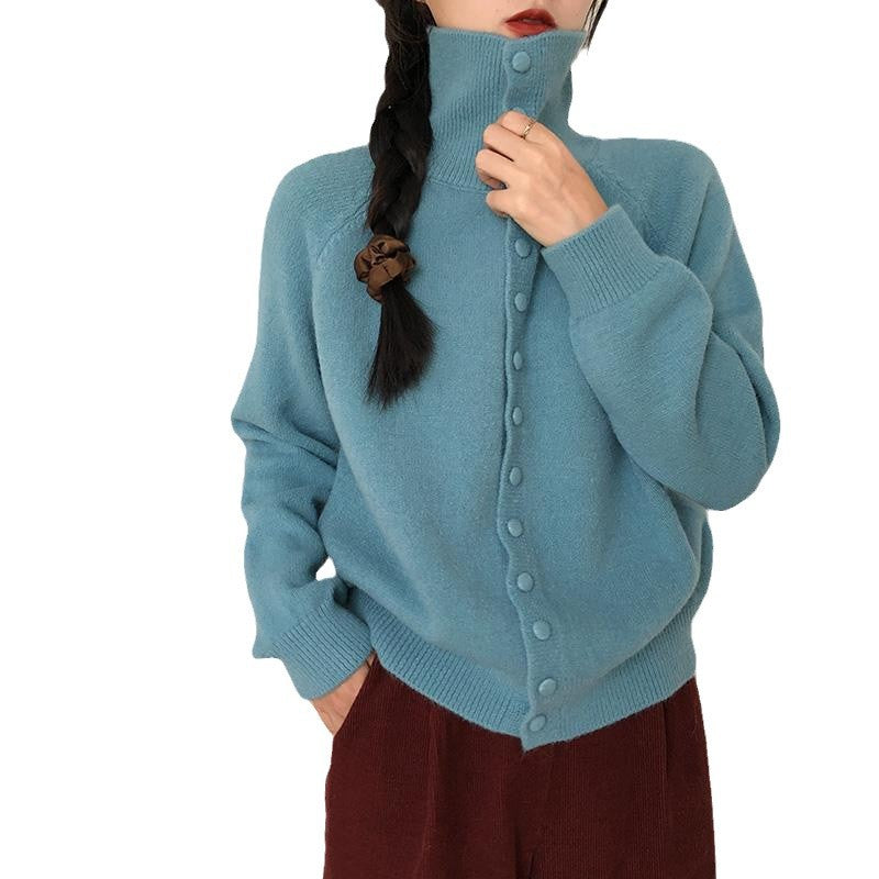 Image of Colorful single-breasted button-front knit cardigan