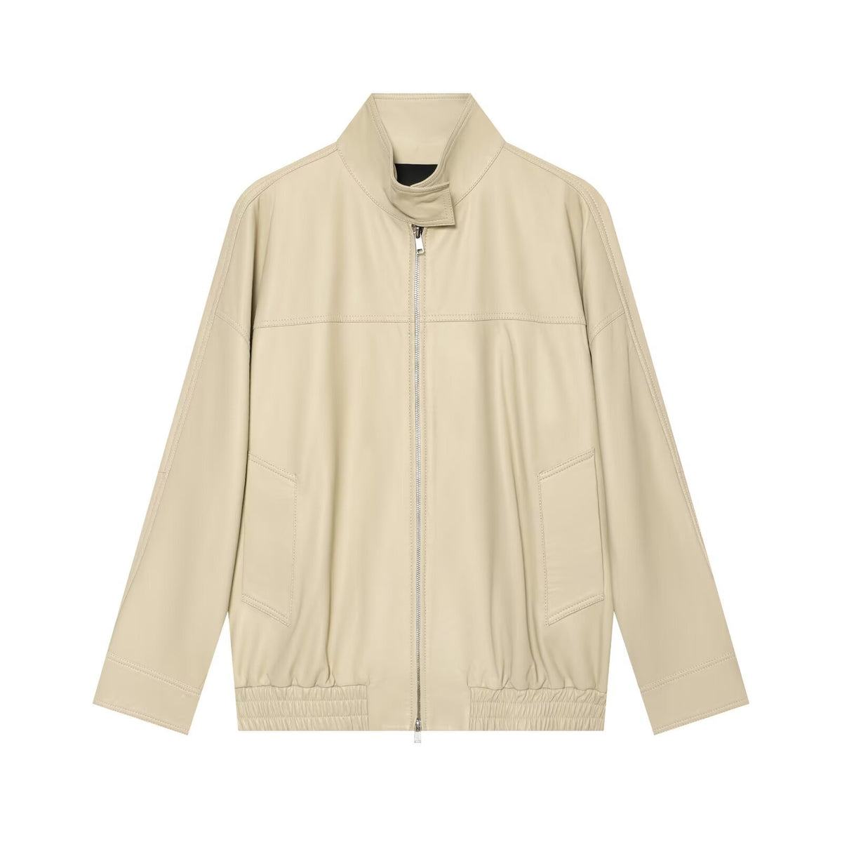 Gabardina motera de piel sintética en color beige oscuro para mujer