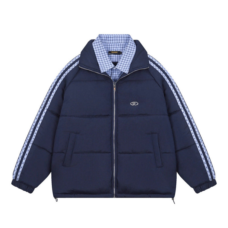Image of Women's plaid two-piece look puffer jacket
