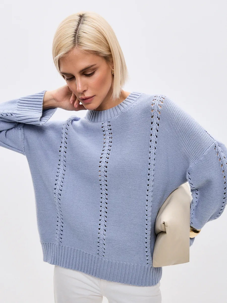 Image of Women's open-knit relaxed fit pullover sweater