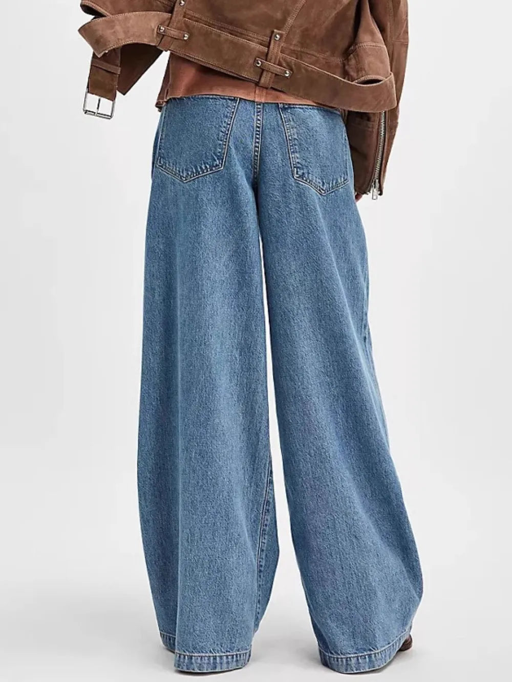 Dusty Blue Wide-Leg Pocket Jeans