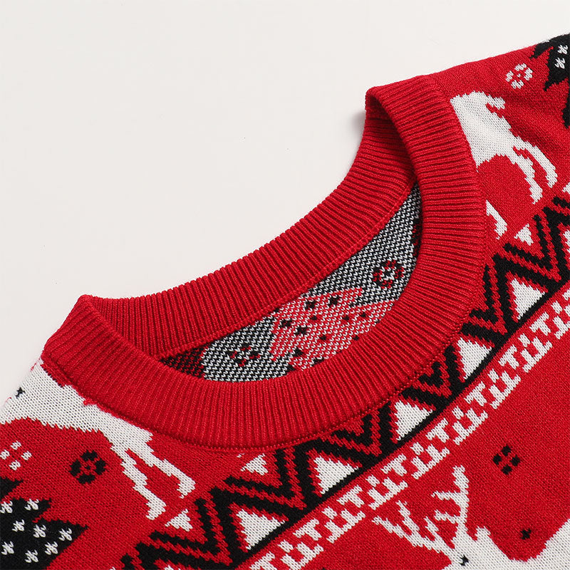 Image of Suéter navideño rojo con estampado jacquard de renos