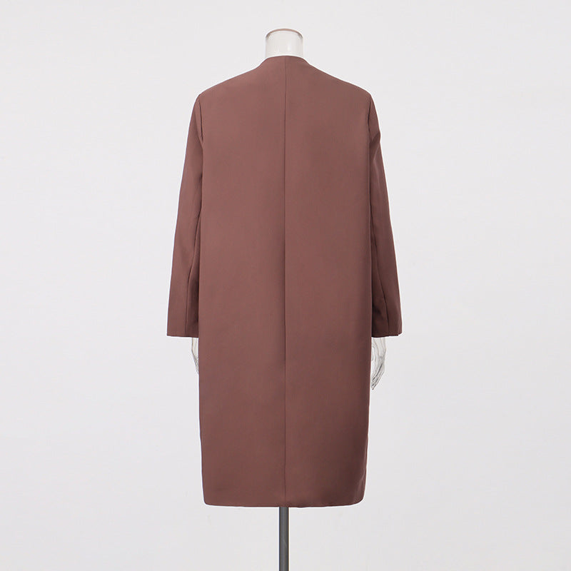 Women's brown v-neck double-breasted trench coat