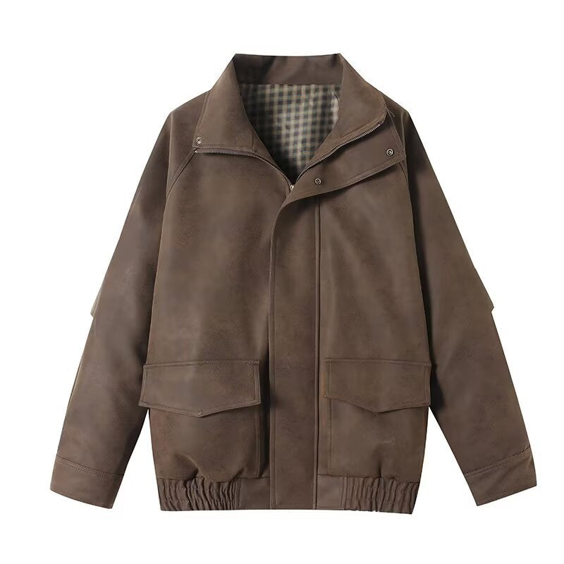 Image of Chaqueta de mujer con cremallera en poliéster color café