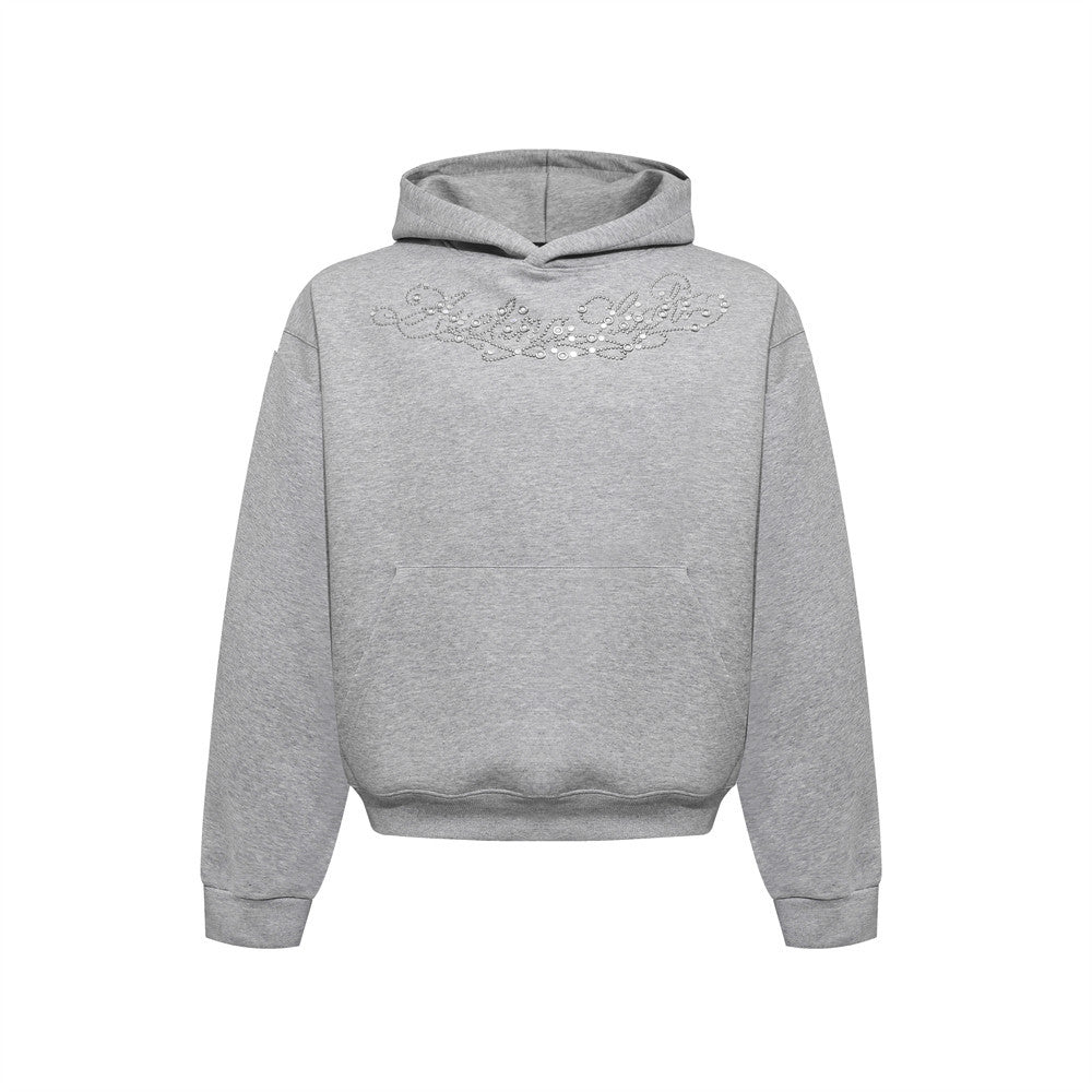 Rhinestone cotton pullover hoodie