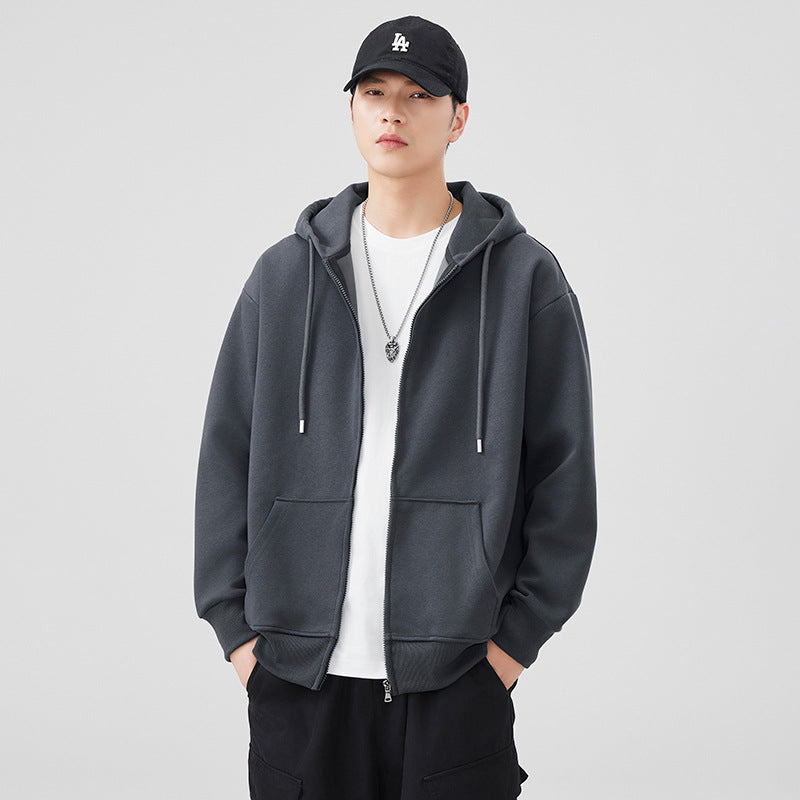Image of Men's heavyweight cotton blend zip-up hoodie, additional variant view 5