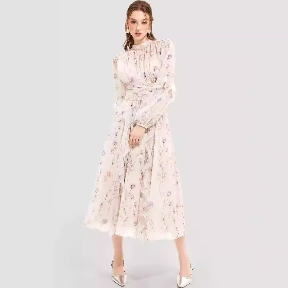 Image of Women's Apricot Chiffon Ruffle Maxi Dress — main product photograph