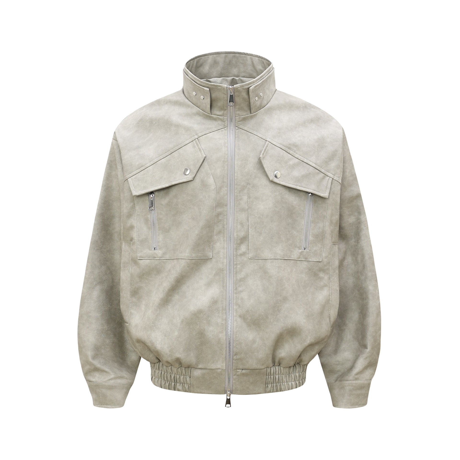 Image of Colorblock faux leather biker-style zip-up jacket