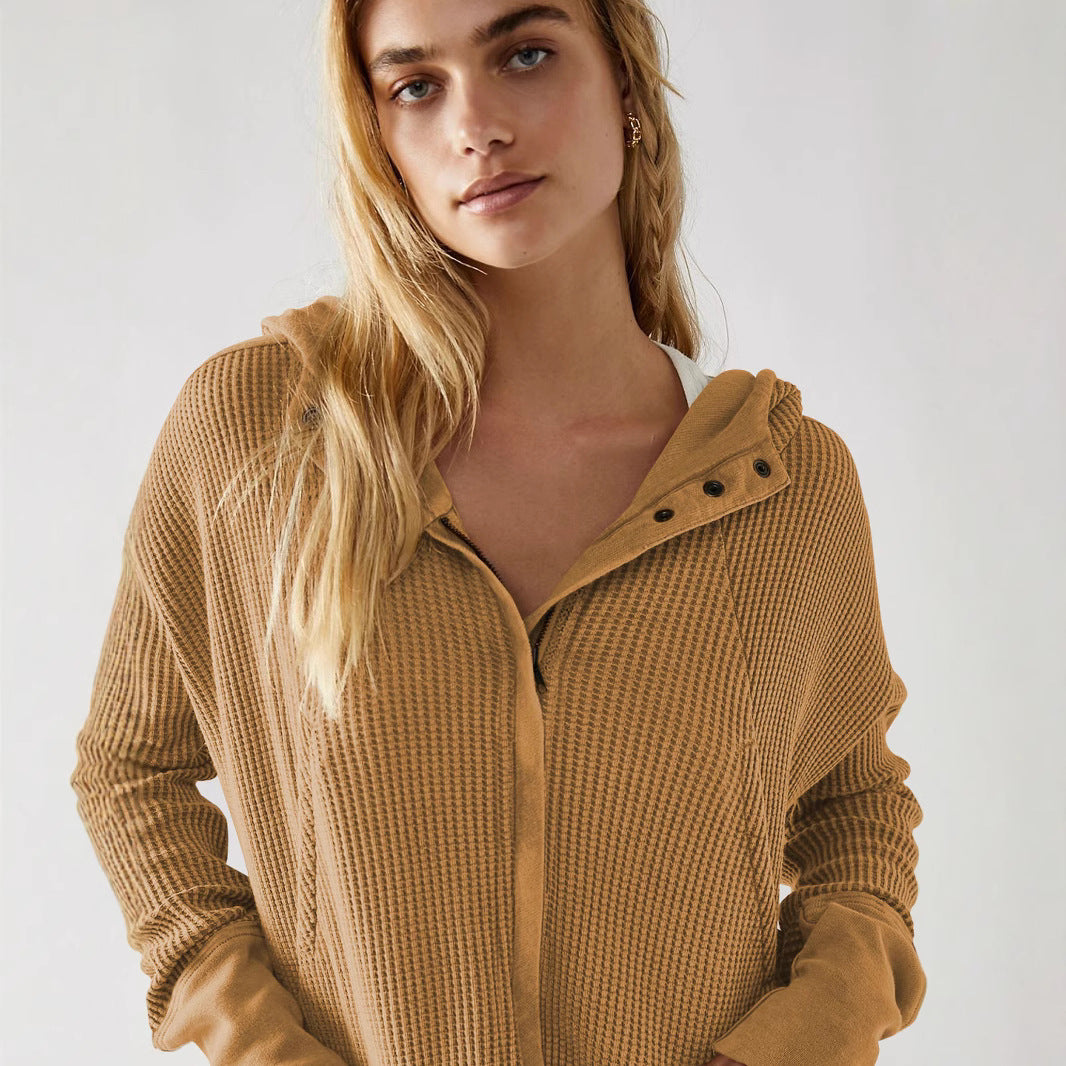 Women's colorblock waffle knit zip-up jacket