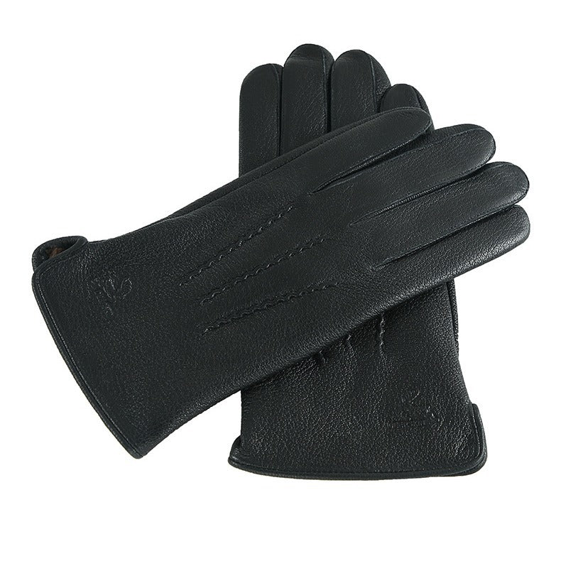 Men's wool-lined goatskin leather winter gloves