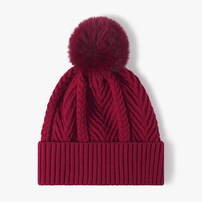 Gorro de punto trenzado acrílico con pompón