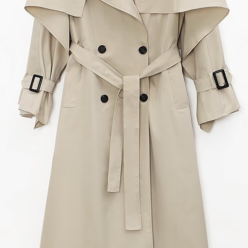Image of Gabardina corta cruzada color albaricoque para mujer