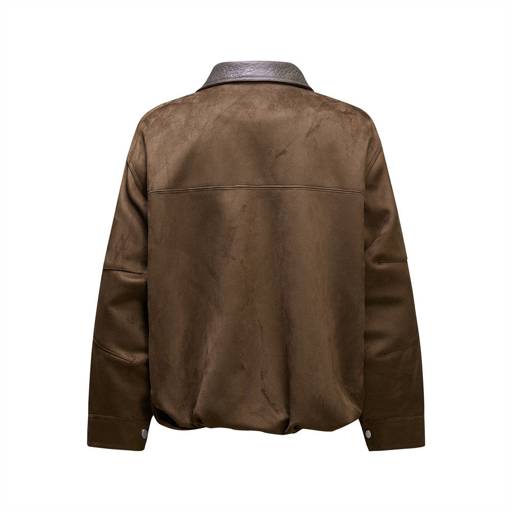 Image of Men's loose fit leather-look zip-up jacket