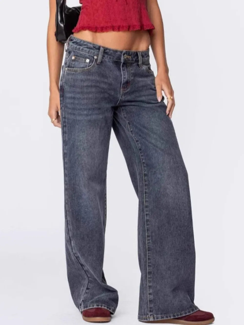Image of Jeans de bolsillo desgastados en azul polvoriento
